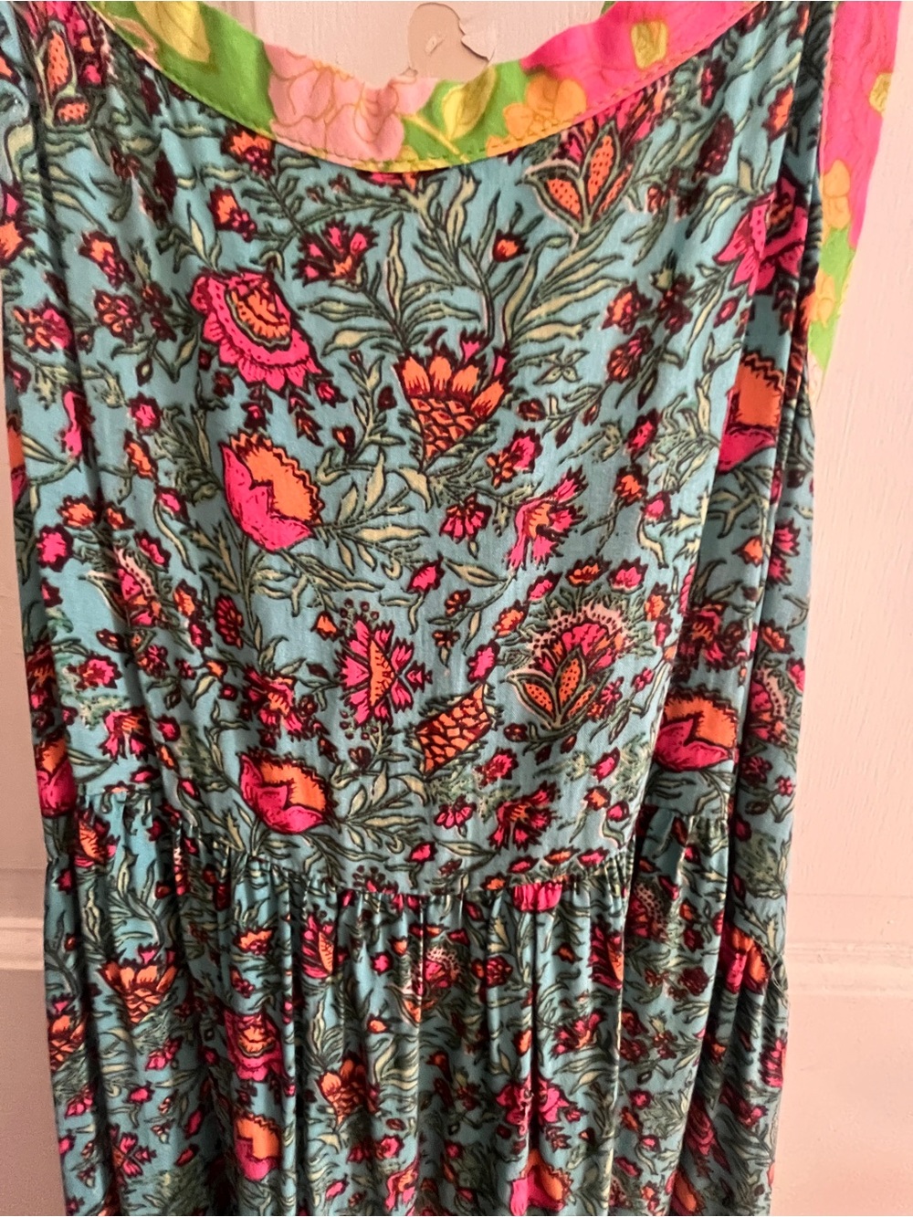 NATURAL LIFE Teal Maxi Dress with Pink Floral Details - Picture 2 of 5